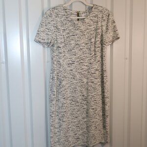 Calvin Klein Womens Tweed Sheath Dress Black White Gray Size 16 Plus Office EUC